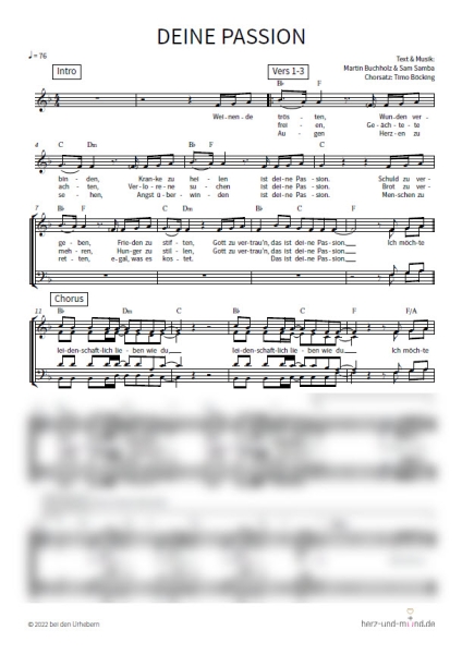 Deine Passion - F-Dur - Chorsatz