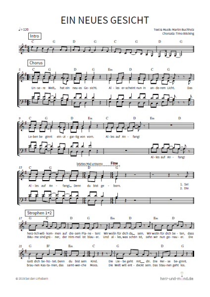 Ein neues Gesicht - Chorsatz