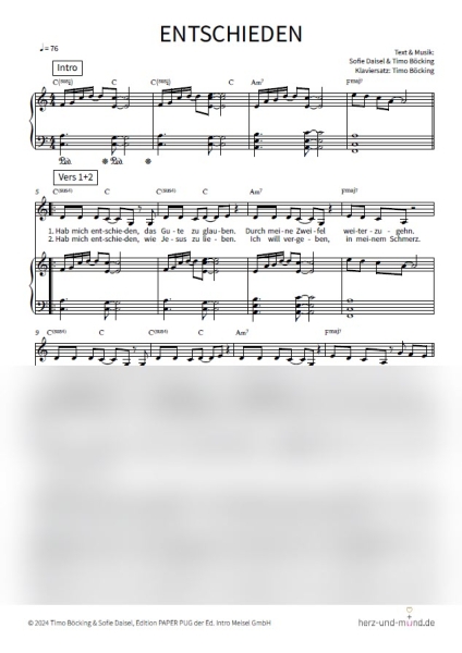 Entschieden - Klaviersatz