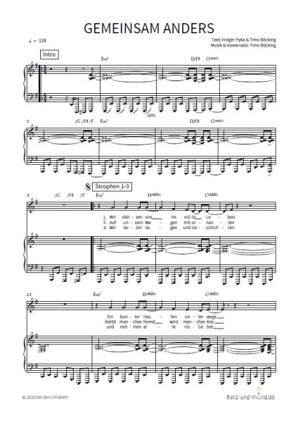 Gemeinsam anders - Klaviersatz