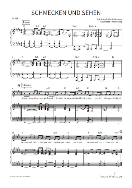 Schmecken und sehen - Klaviersatz