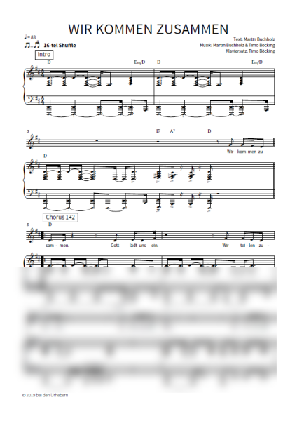 Wir kommen zusammen - Klaviersatz